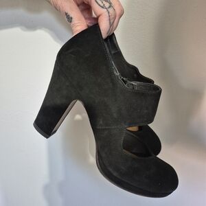 Chie Mihara Black Suede MaryJane Side Zip Heel Shoe Bootie Size 37 US 7